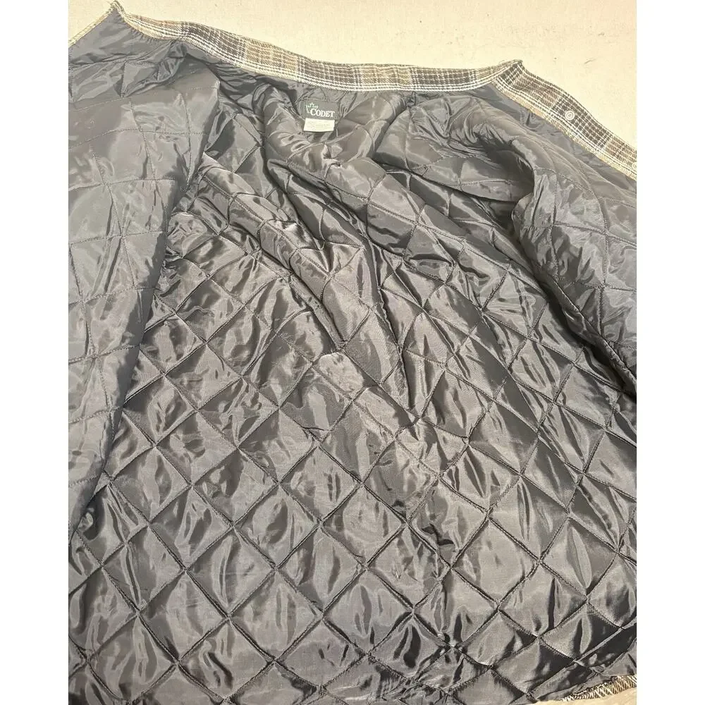 Vintage‎ Codet Mens Quilted Lined Shirt Jacket Plaid Size L Pearl Snap Flannel